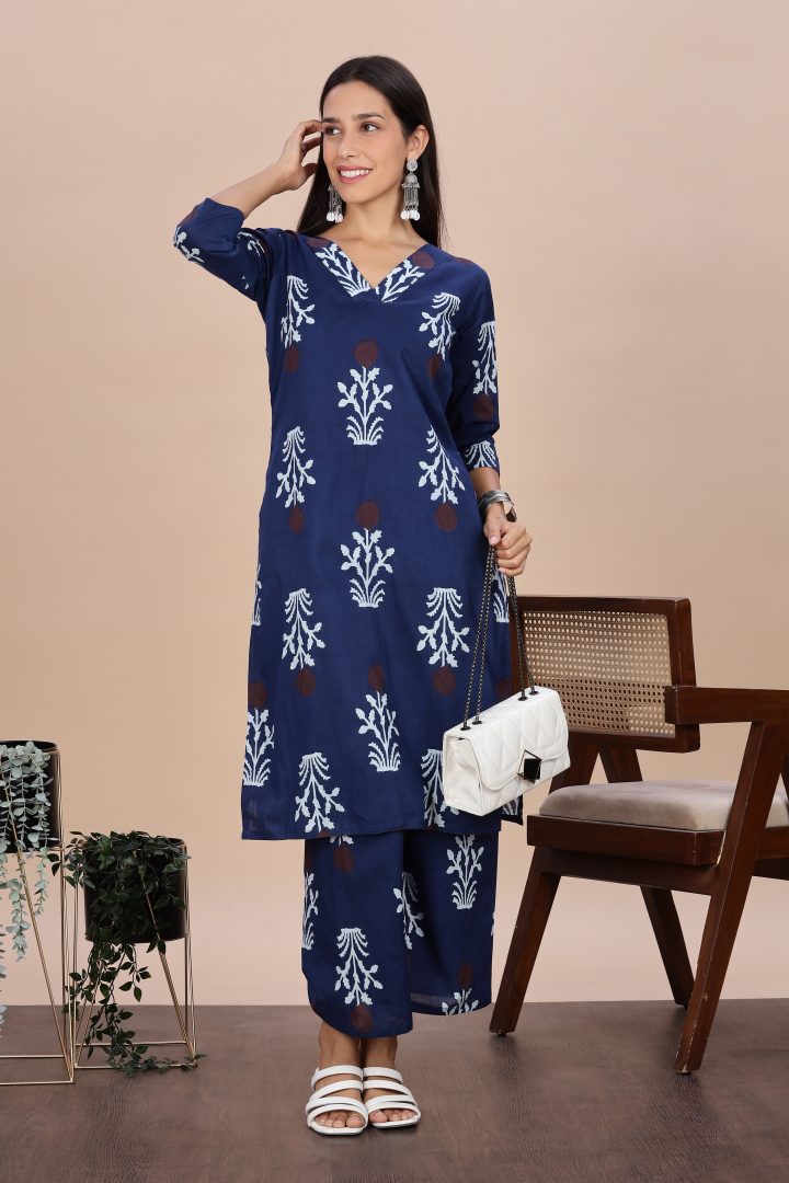Indigo Blue Hand Block Cotton Cordset - Image 1