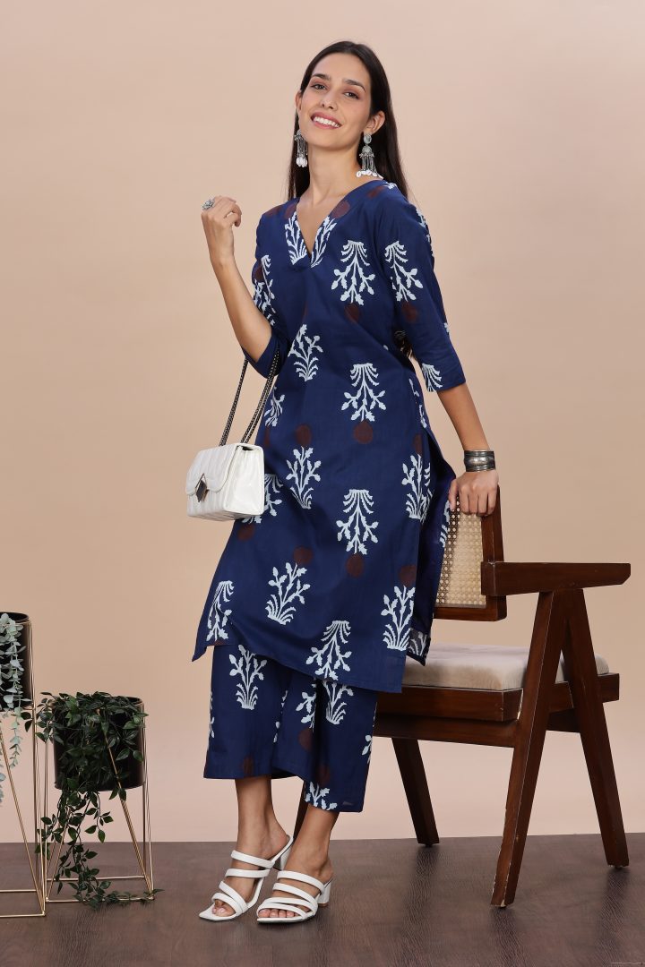 Indigo Blue Hand Block Cotton Cordset - Image 8