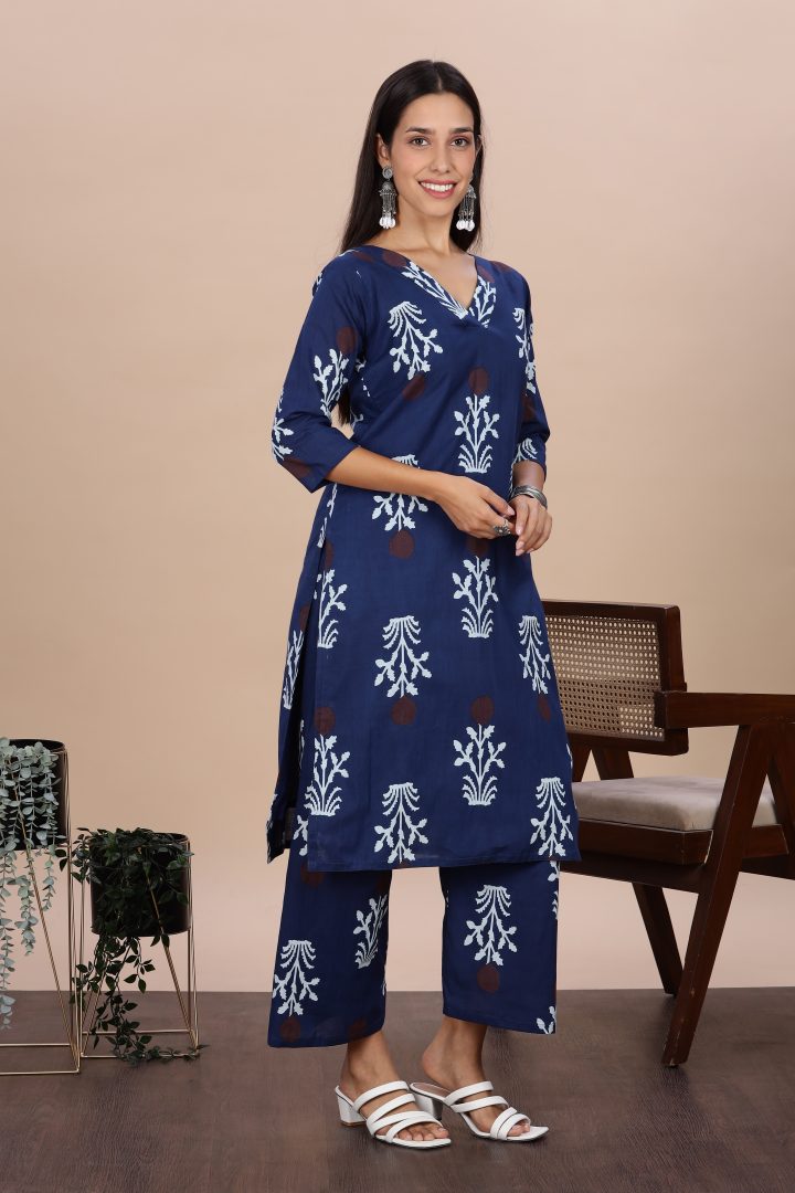 Indigo Blue Hand Block Cotton Cordset - Image 2