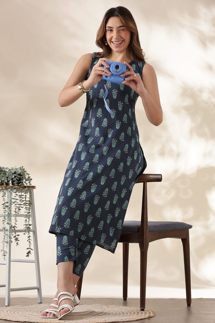 Kantha Cotton Cordset (Navy Blue) - Image 13