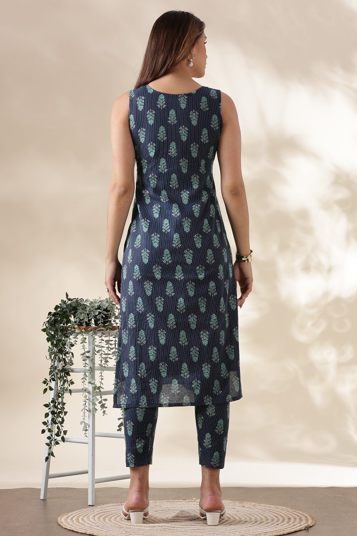 Kantha Cotton Cordset (Navy Blue) - Image 15