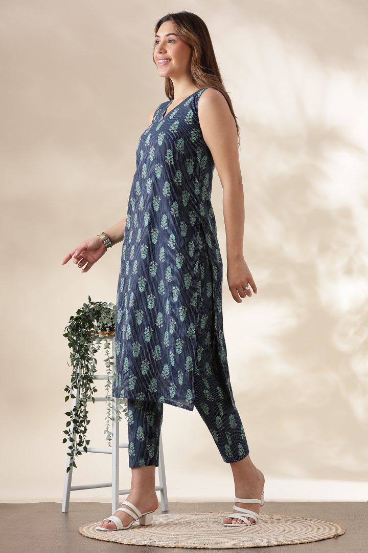 Kantha Cotton Cordset (Navy Blue) - Image 9