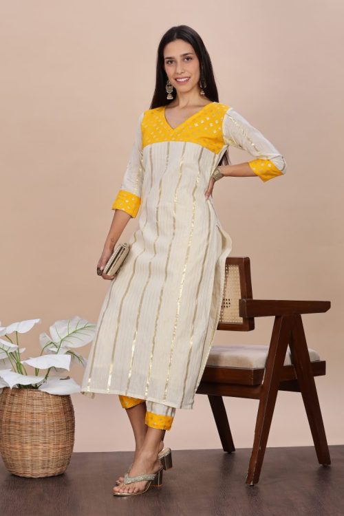 Kerala Cream & Yellow Festive 2 Piece Set