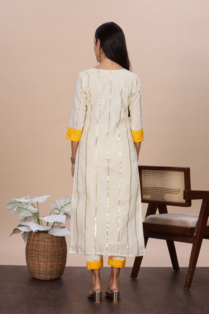 Kerala Cream & Yellow Festive 2 Piece Set - Image 11