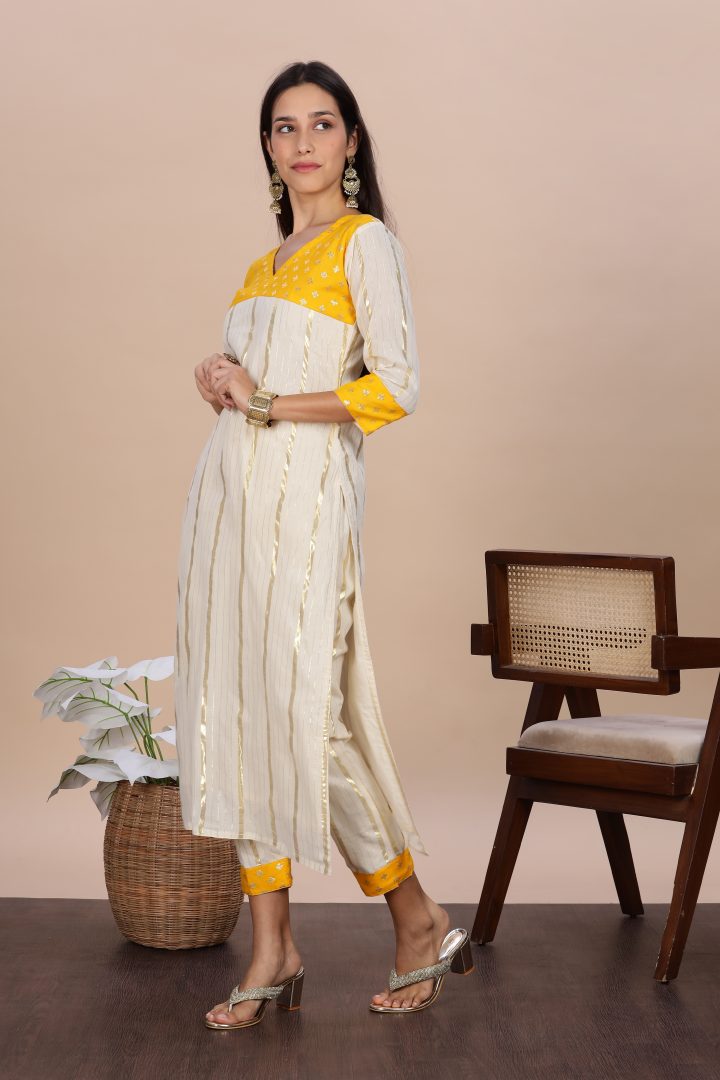 Kerala Cream & Yellow Festive 2 Piece Set - Image 13