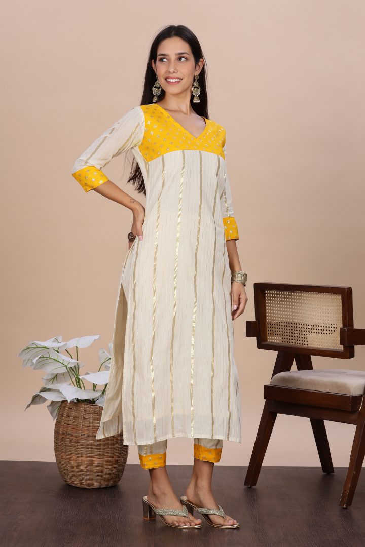 Kerala Cream & Yellow Festive 2 Piece Set - Image 14