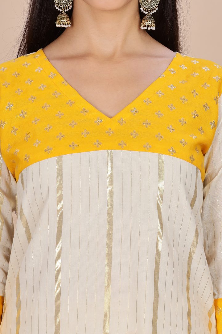 Kerala Cream & Yellow Festive 2 Piece Set - Image 2