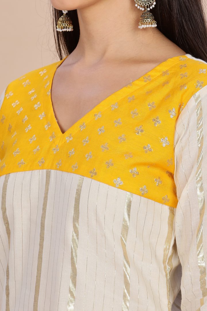 Kerala Cream & Yellow Festive 2 Piece Set - Image 3