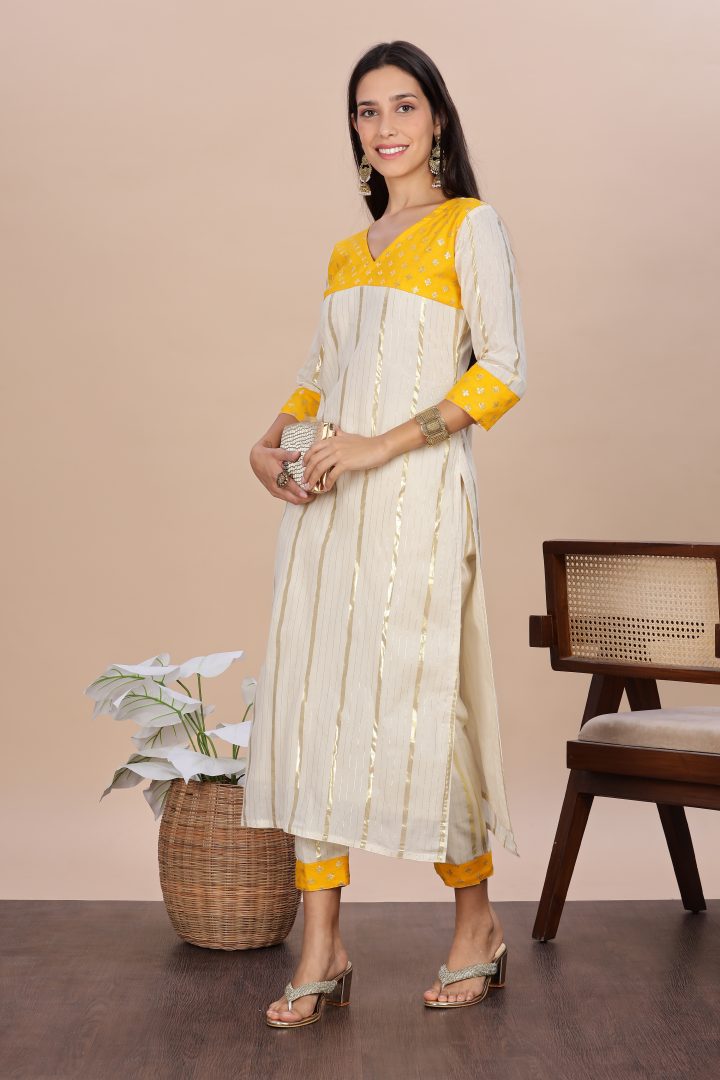 Kerala Cream & Yellow Festive 2 Piece Set - Image 4