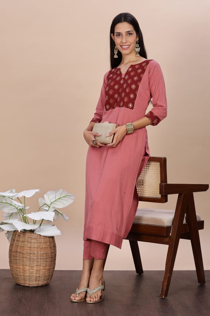 Pure Cotton Ajrak Yoke 2 Piece Set - Image 13