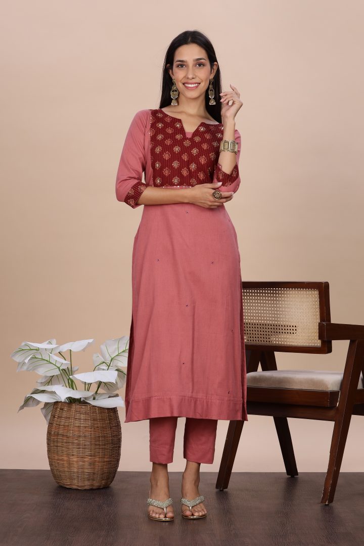 Pure Cotton Ajrak Yoke 2 Piece Set - Image 5