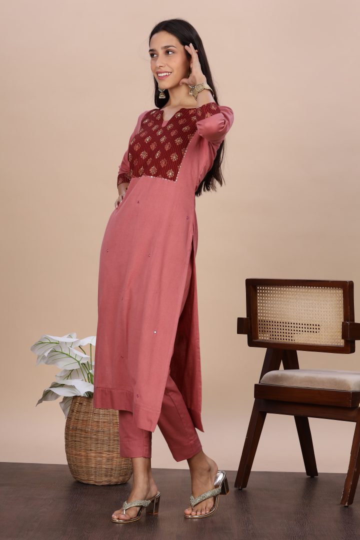 Pure Cotton Ajrak Yoke 2 Piece Set - Image 6