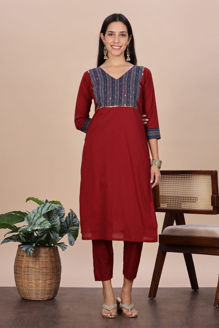 Pure Cotton Ajrak Yoke 2 Piece Set - Image 13