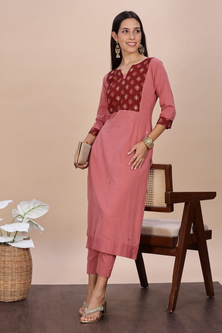 Pure Cotton Ajrak Yoke 2 Piece Set - Image 12