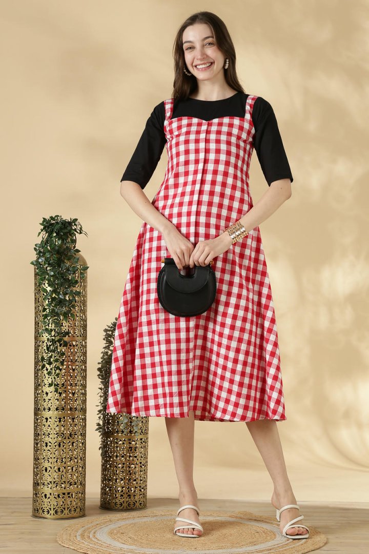 Cotton Red Check Romper